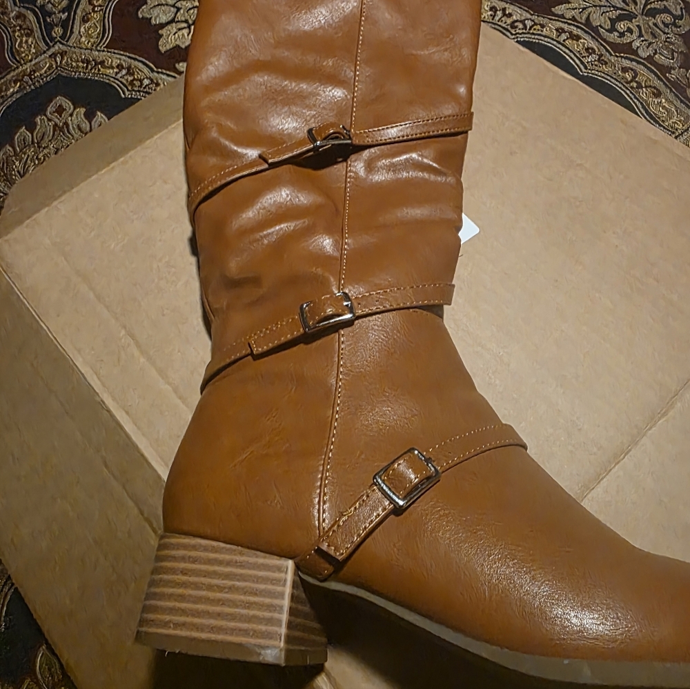 Journee Collection Brown Heeled Boots with Buckles